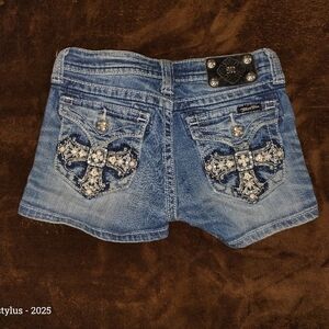 Miss Me Light Blue Denim Shorts with Embroidered Cross Pockets